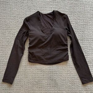 Lululemon Athletica Ribbed Deep V Long-Sleeve Top - Brown (Sequoia)